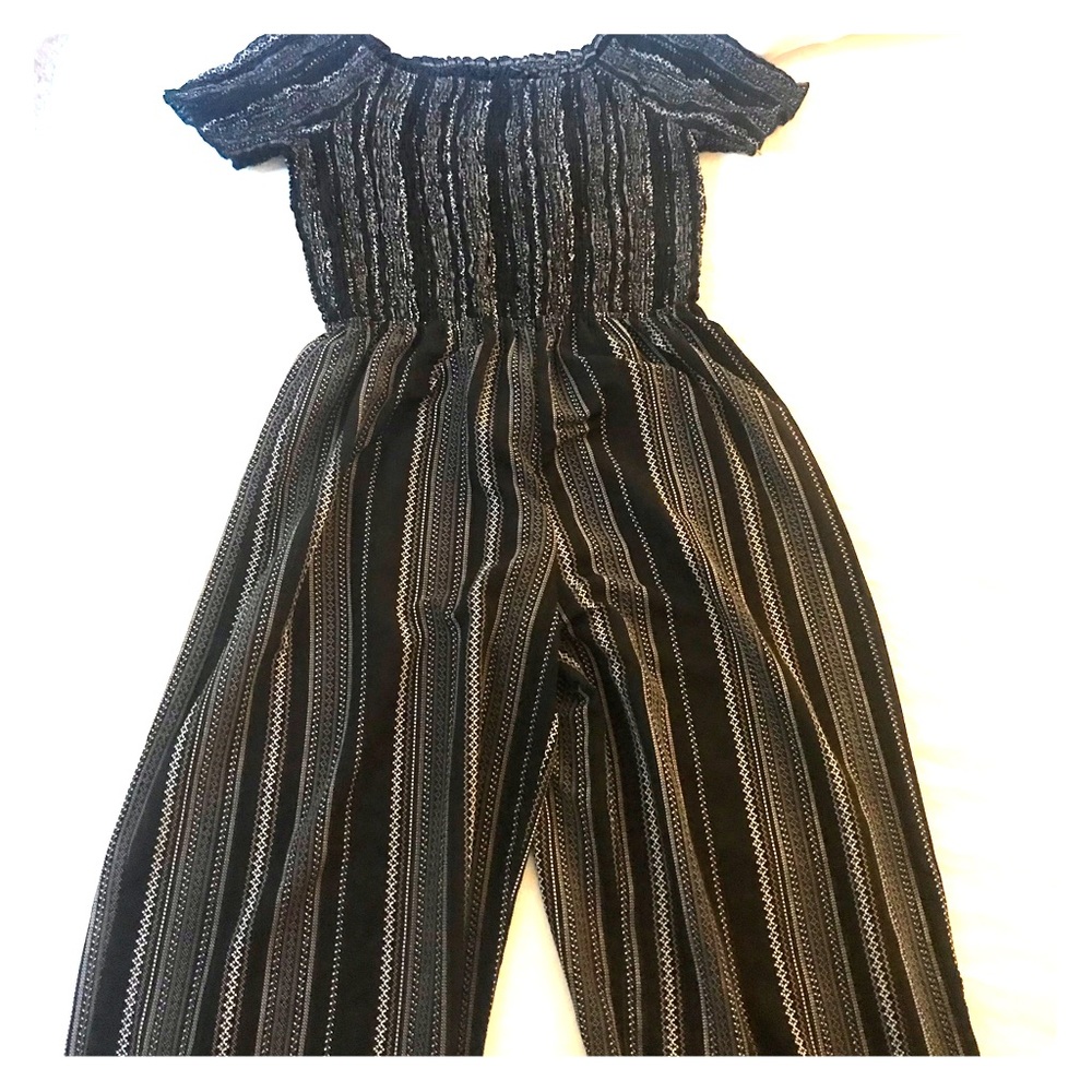 Black and white off shoulder midi jumpsuit